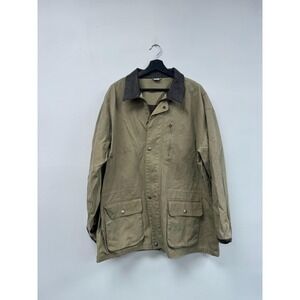Vintage Marlboro Canvas Field Jacket Mens XL Tan Brown Barn Coat Leather Collarโ